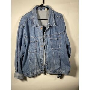 Perry Ellis America Denim Jacket Mens XL Blue Button Front Pocket MISSING BUTTON
